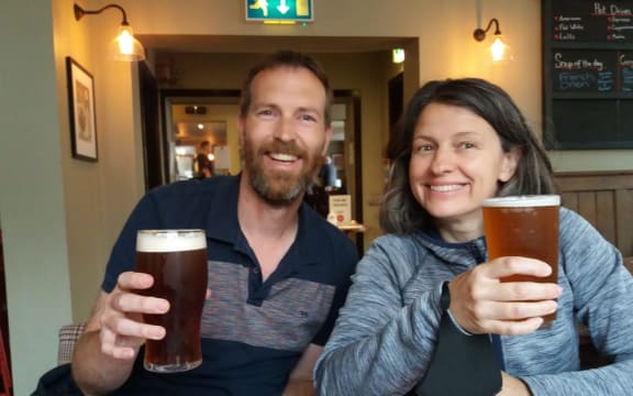 Joanna MacKenzie and her husband Ben Clark in a pub in Yorkshire.
