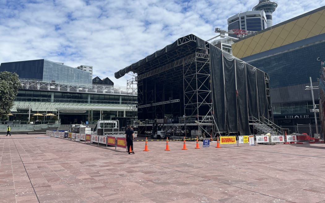 A stage for Auckland’s Diwali festival under construction at Aotea Square.