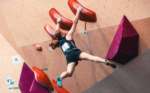 New Zealand's Rebecca Housnell competes in the Boulder &-Lead semi-finals during the IFSC Oceania Qualifier in Melbourne