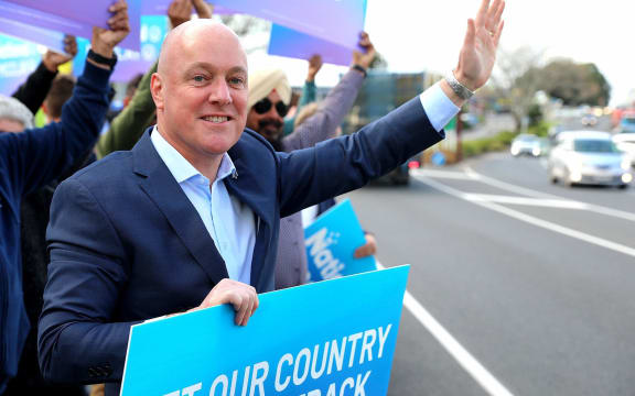 National Party leader Christopher Luxon campaigning in Te Puke on 28 September, 2023.