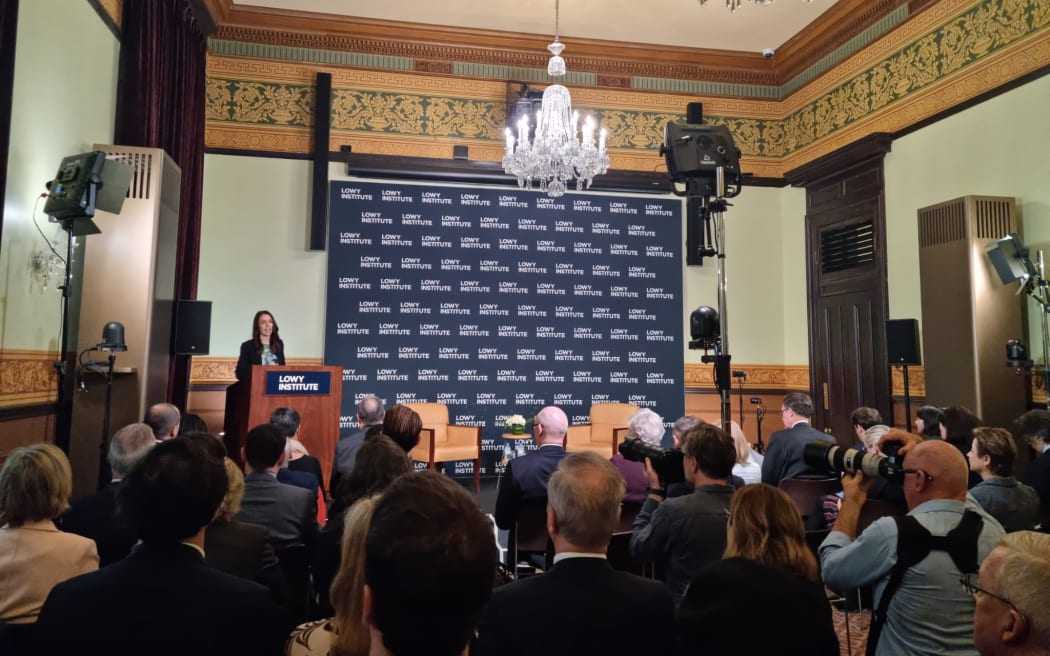New Zealand's Prime Minister Jacinda Ardern gives a speech on foreign policy at Australian think tank the Lowy Institute in Sydney. 7/7/22