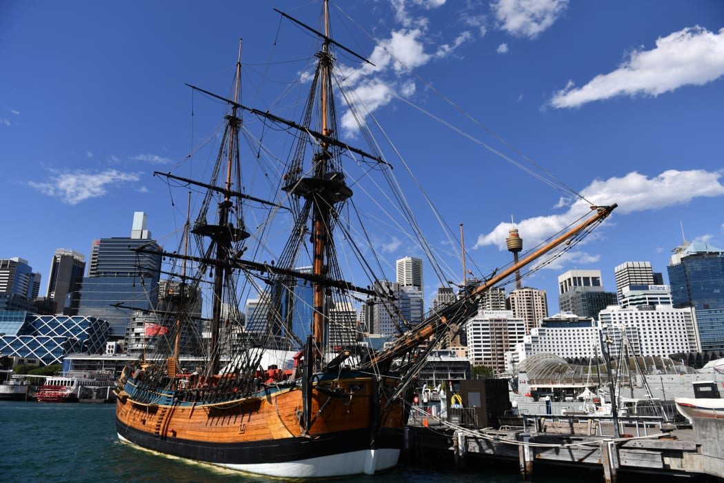 A replica of Captain Cook's ship 'Endeavour' is seen at the Australian National Maritime Museum in Sydney.