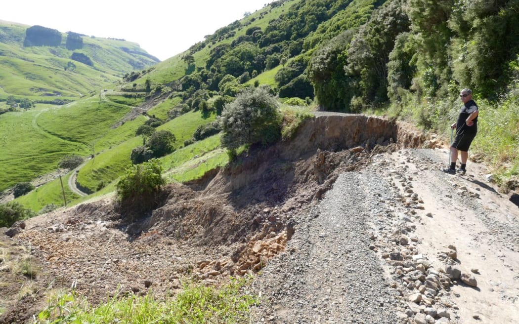 A stall on Goughs Road due to storm damage in Goughs Bay on the Banks Peninsula.