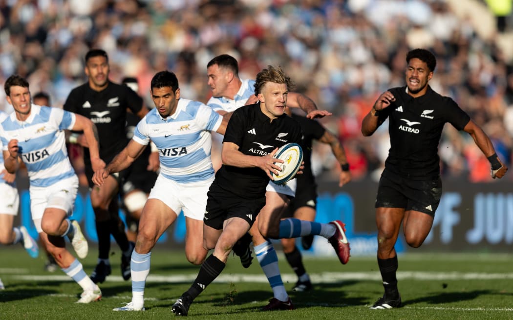 All Black Damian McKenzie  in action against Argentina in the Rugby Championship match in Mendoza.