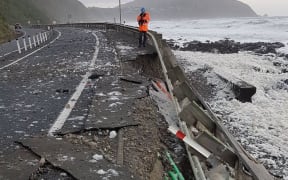 The seawall on State Highway 1 north of Pukerua Bay has been washed out by Gita.