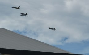Jets fly over Wellington as part of Wings over Wairarapa.