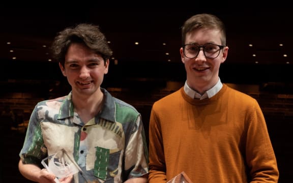 NZSO Todd Young Composers Awards 2021. Left to right: Overall winner Micah Thompson, Orchestra's Choice winner Jack Bewley