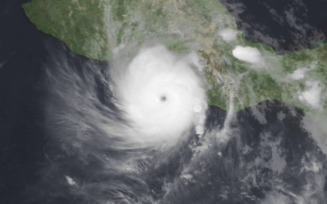 A satellite image of the large storm Hurricane Otis over Mexico