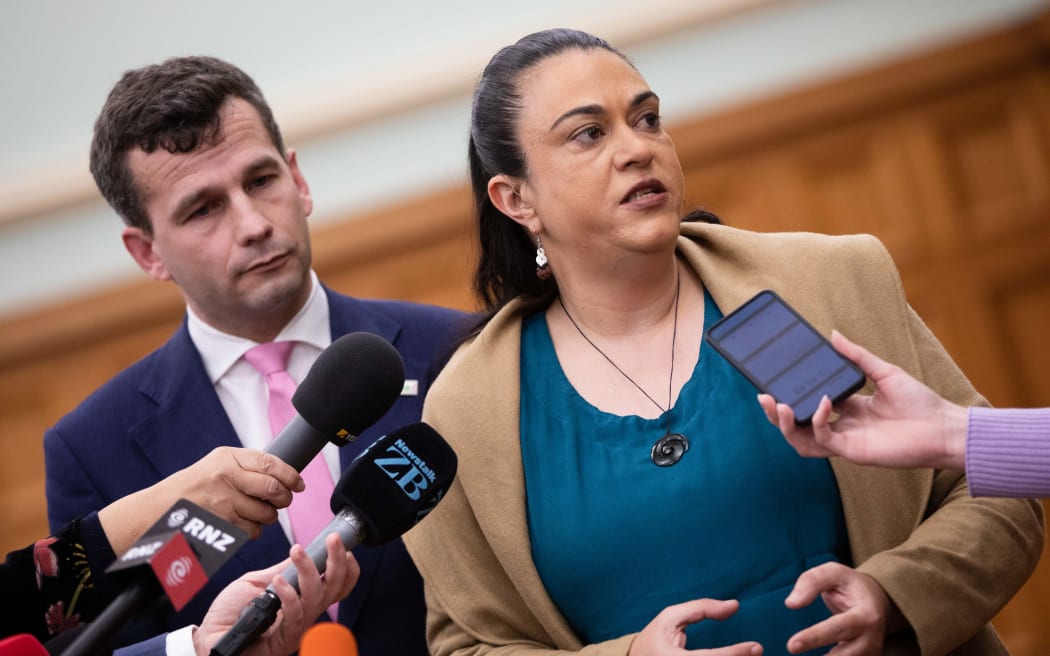 ACT Party MP Karen Chhour flanked by leader David Seymour