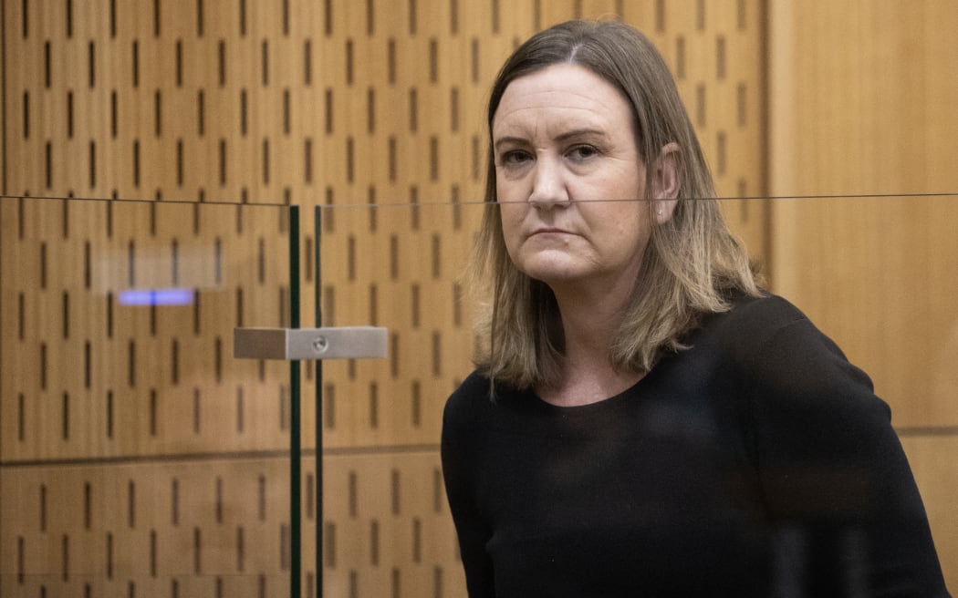 Lauren Anne Dickason in the High Court at Christchurch on 17 July 2023, on trial charged with murdering her three children.