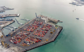 Auckland, New Zealand - May 25, 2017:  Aerial view of the port of Auckland New Zealand.