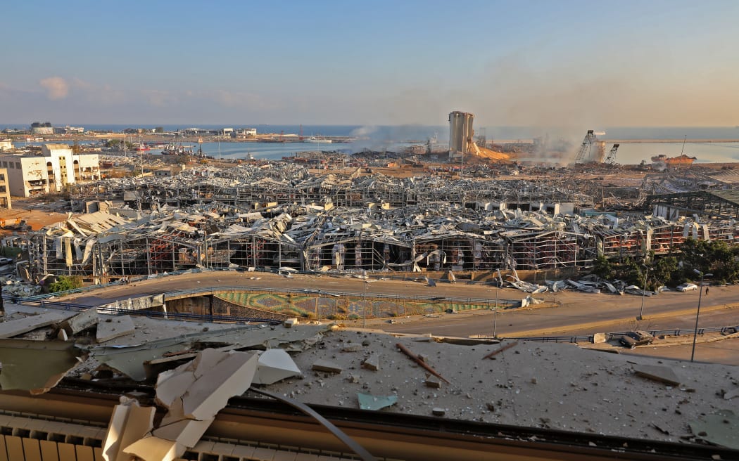 A view shows the aftermath of a blast at Beirut's port on 5 August, 2020.