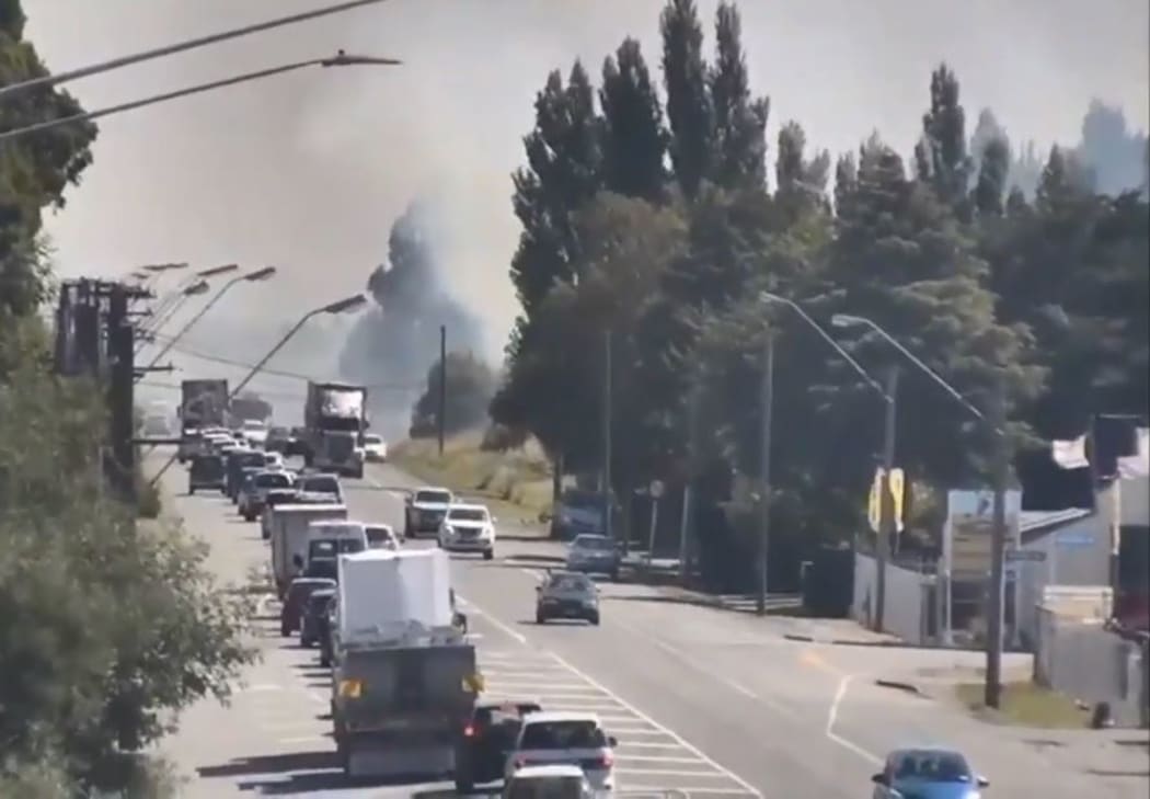 A number of fires next to State Highway 1 south of Christchurch have resulted in the road being closed