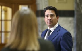 National leader Simon Bridges speaks to media during a press conference at Parliament on 21 April 2020.