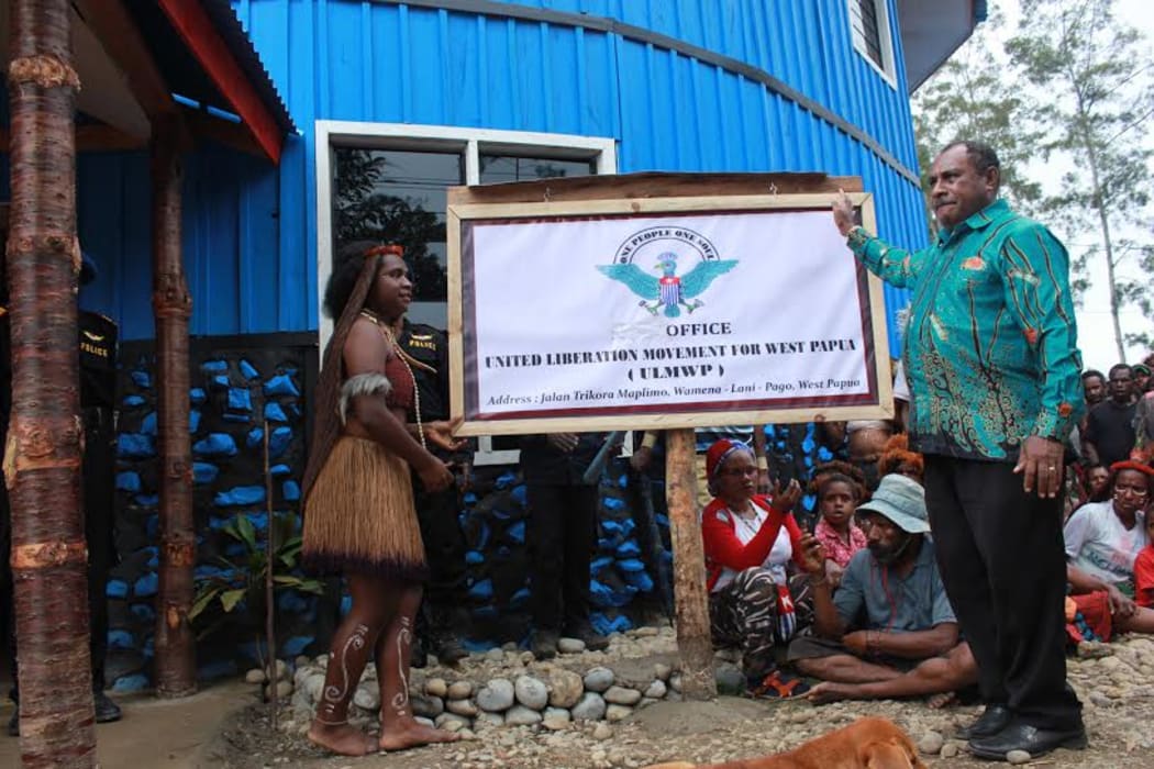 The United Liberation Movement for West Papua was forced to remove this sign by Indonesian authorities in Papua.
