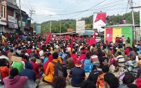 A large peaceful demonstration in Jayapura in support of the United Liberation Movement for West Papua.