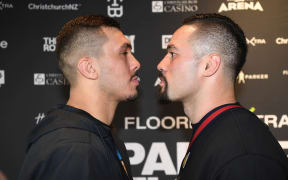 New Zealand heavyweight boxer Joseph Parker (R) faces off against Alexander Flores ahead of their 2018 fight.