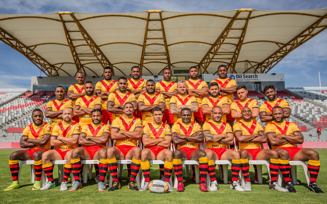 The PNG Kumuls World Cup squad on home soil at the National Football Stadium in Port Moresby.