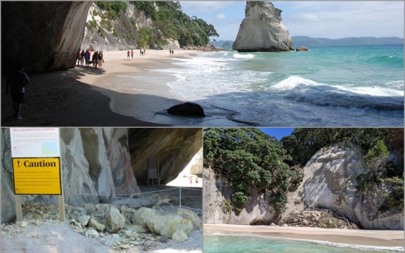 Cathedral Cove, as it was (above) and after rockfalls (below).