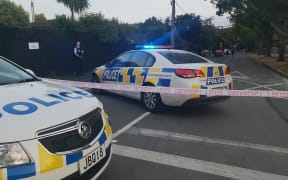 A police cordon in Richmond, Christchurch, where a man was shot on Tuesday evening.