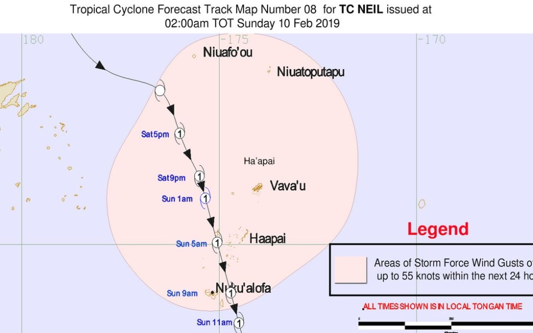 Tracking map for Tropical Cyclone near Tonga