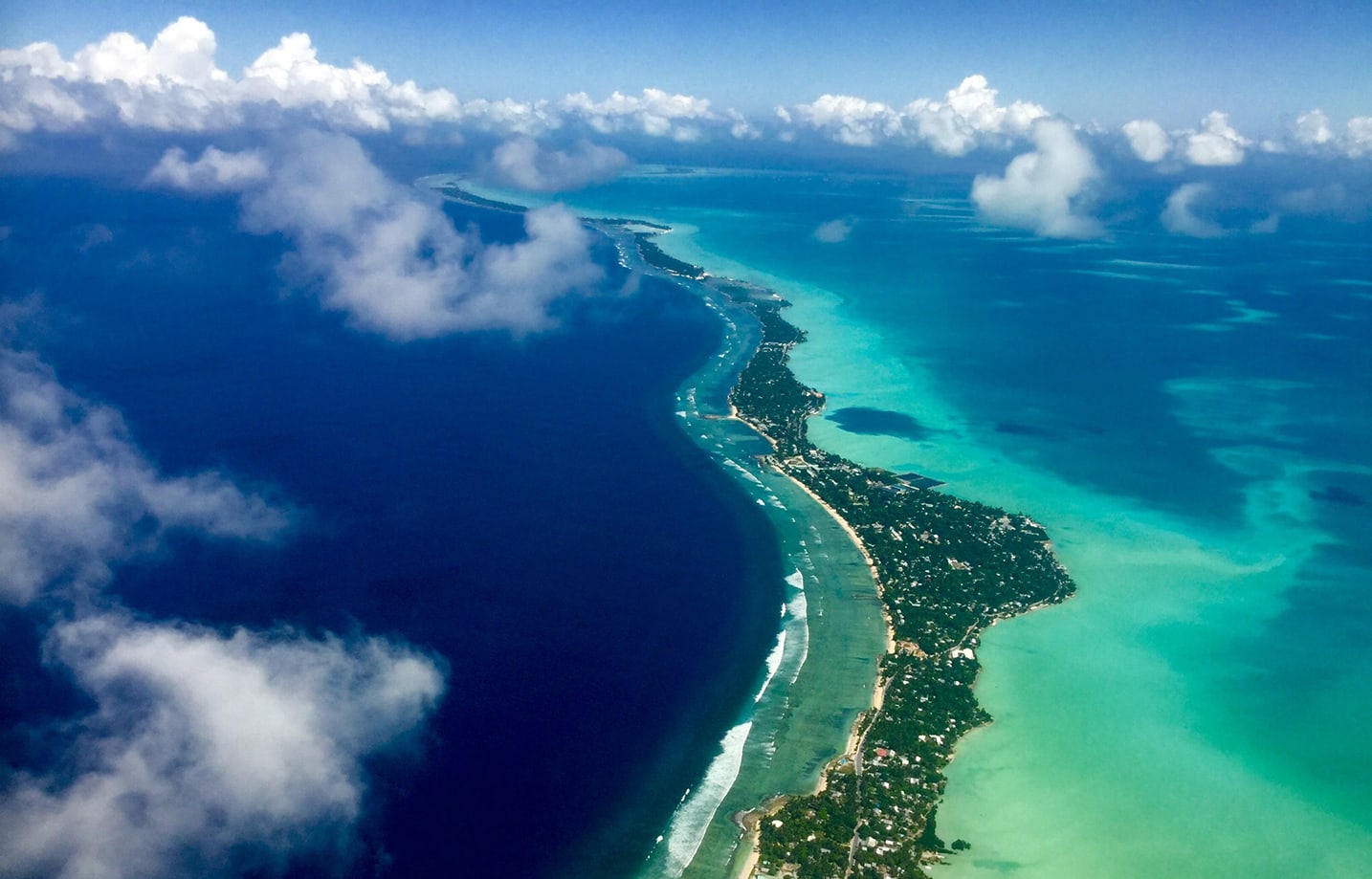 The Kiribati capital and most populated area, South Tarawa, consists of several islets, connected by a series of causeways.