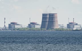 The Zaporizhzhia nuclear power plant in the Russian-controlled area of Enerhodar, seen from Nikopol, 27 April. 2022.