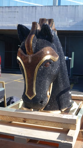 The 400kg sculpture of a diamante-encrusted horse head had been freighted into New Zealand from Mexico.