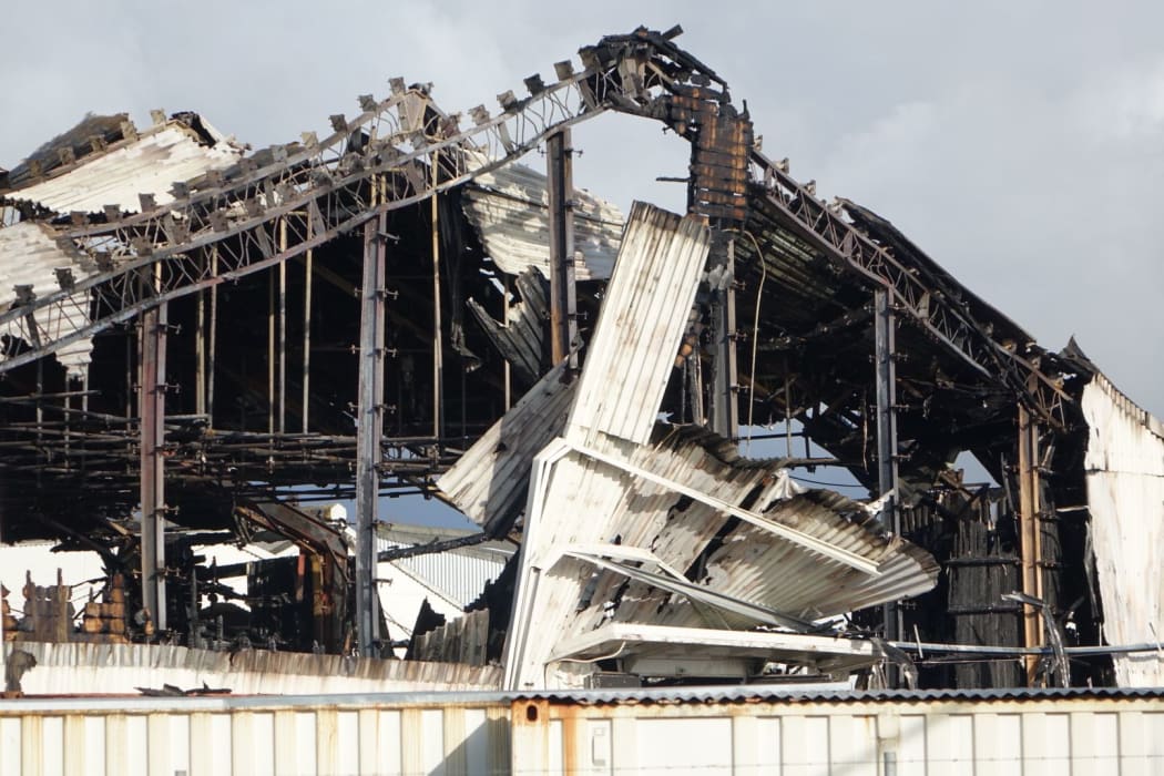 The fire-damaged Auckland Film Studios.