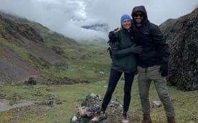 Bridget Prior and Thomas Giles, trekking near Machu Picchu before borders were closed.