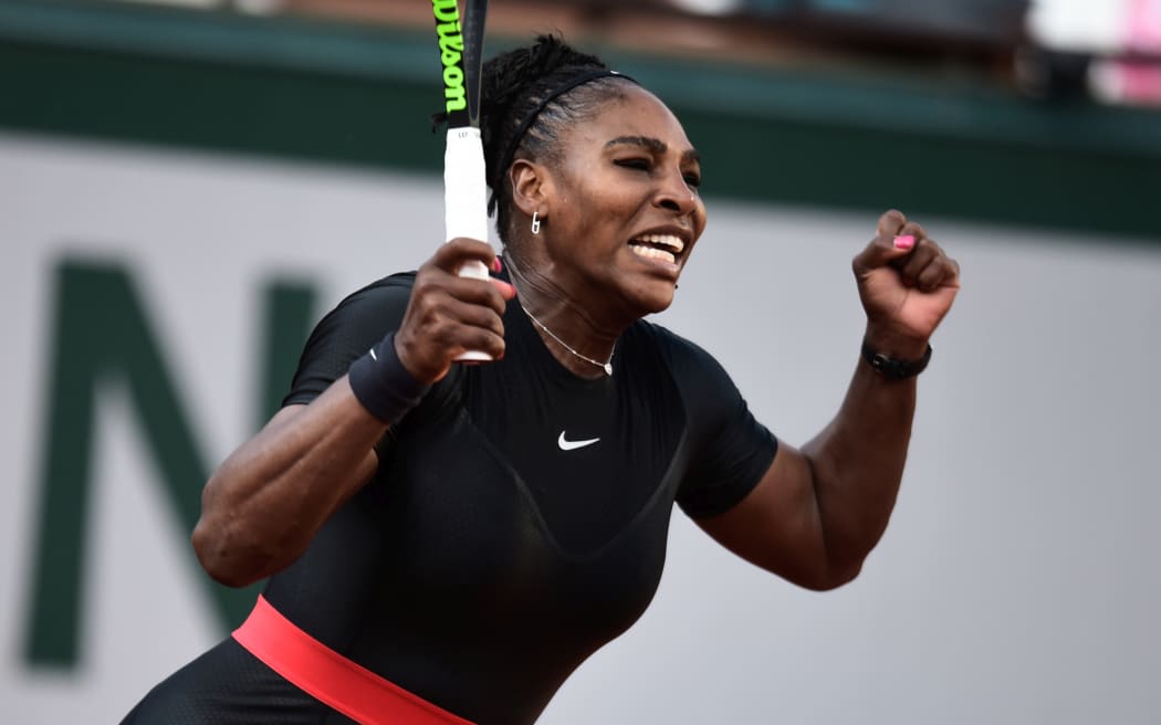 Serena Williams wearing the controversial 'catsuit' at this year's French Open at Roland Garros in Paris.