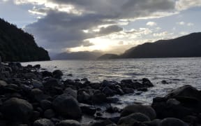 View from the shore of Coal Island, looking up Preservation Inlet in Fiordland's remote southwest.