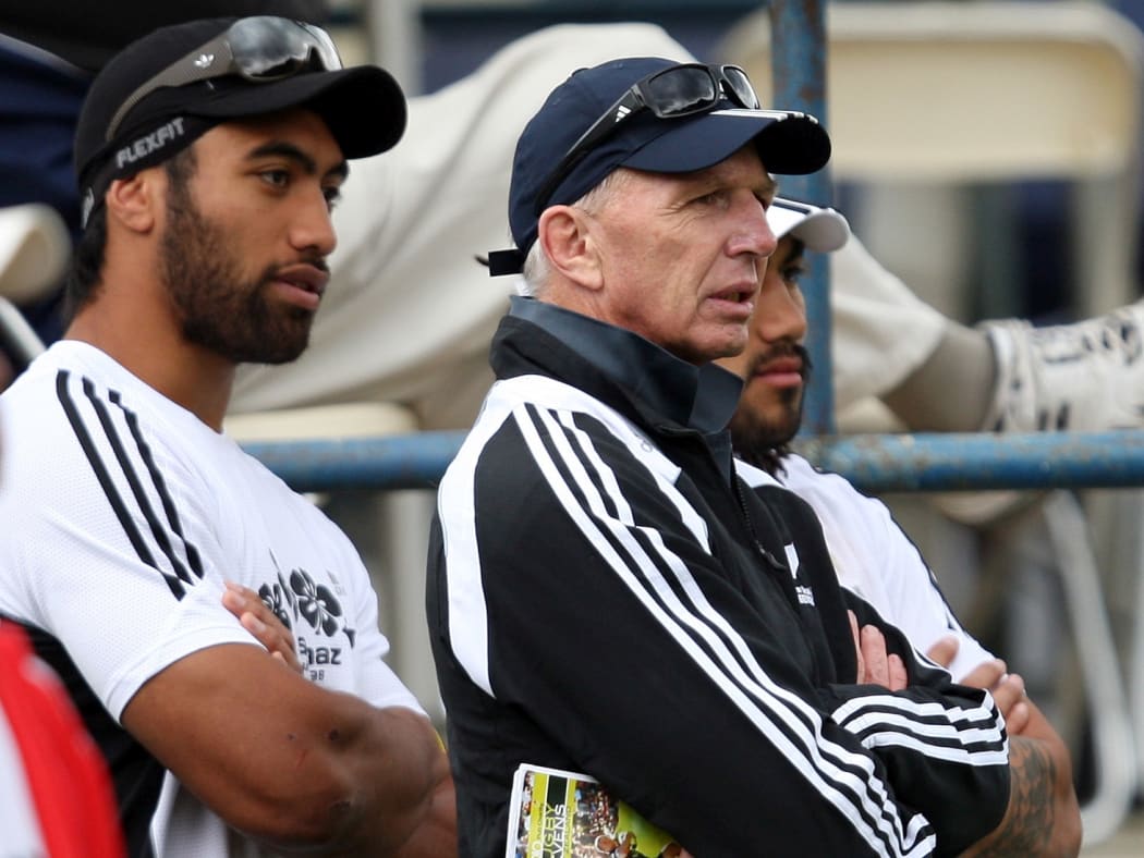 Victor Vito, Gordon Tietjens and Ma'a Nonu watch on at the 2010 New Zealand Nations Sevens.
