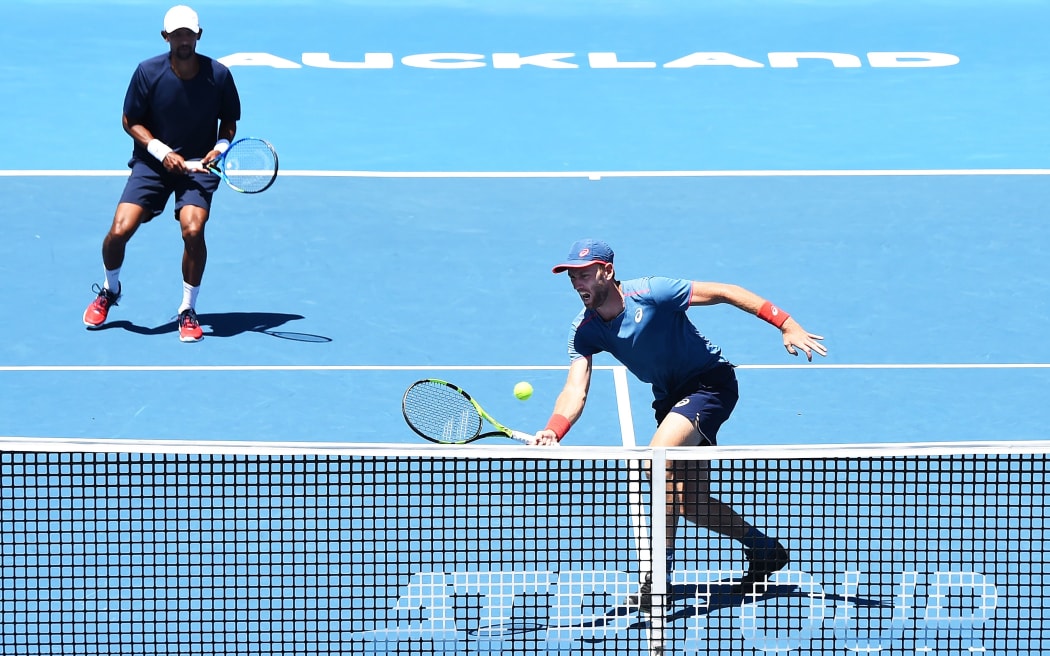Raven Klaasen from South Africa and Michael Venus from New Zealand during the ASB Classic Doubles Finals.