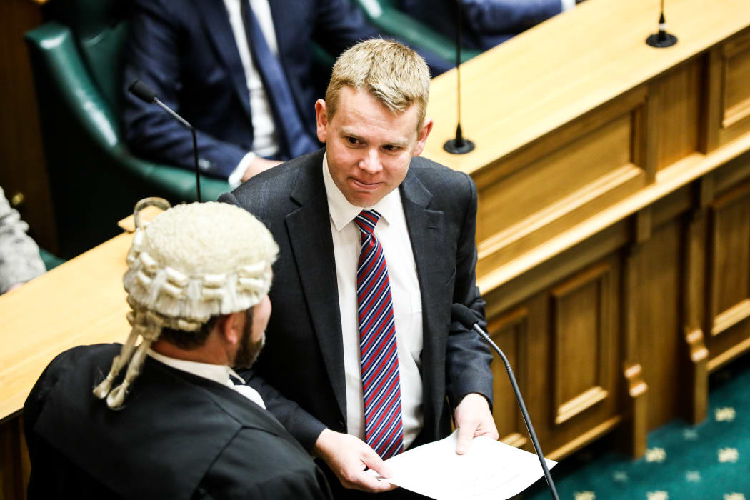 Leader of the House Chris Hipkins is sworn in at Parliament