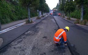 Plastic asphalt Plas Mix road resurfacing.