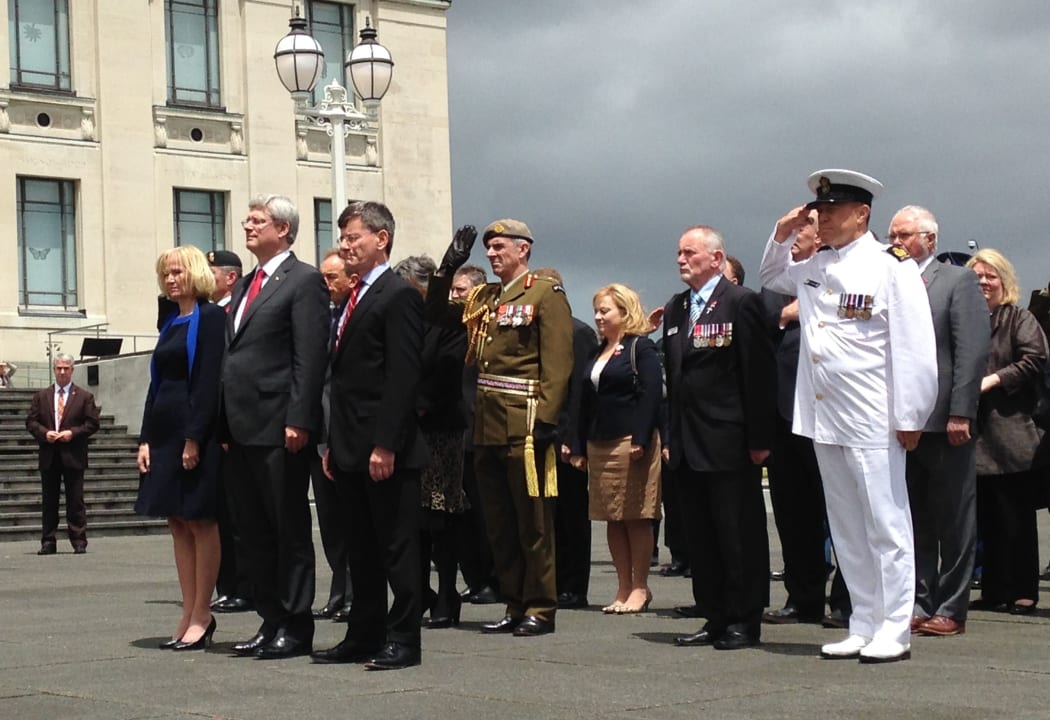 Canadian Prime Minister Stephen Harper, centre front, at the Auckland War Memorial Museum.