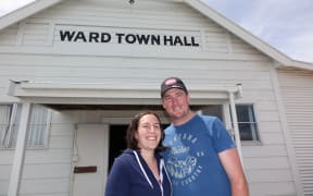 Ward farmers Angela and Tom Loe outside the town hall.