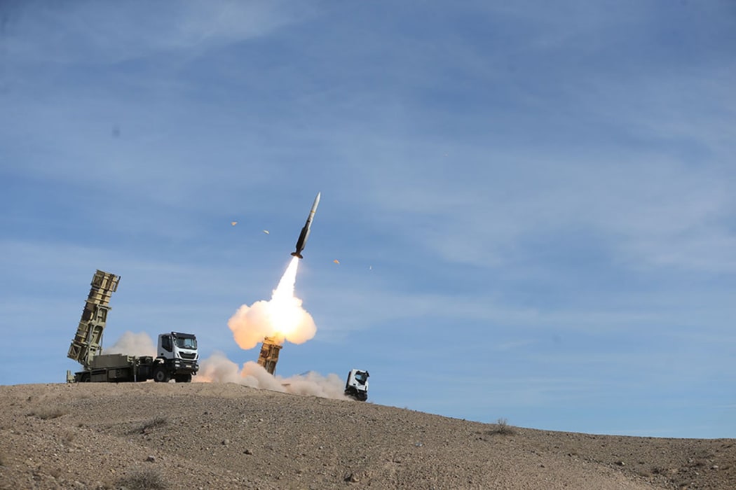 A handout picture made available by the Iranian Army office reportedly shows a Sayad missile fired from the Talash missile system during an air defence drill at an undisclosed location in Iran on November 5, 2018.