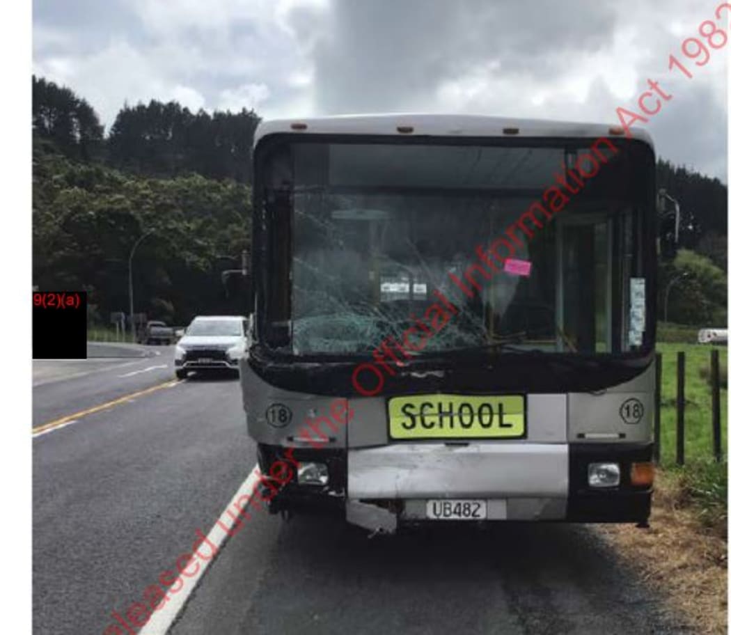 Crashed bus at the scene of Northland bus crash in October 2020