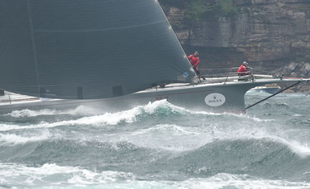 Yacht Wild Oats XI at the start of the 71st Rolex Sydney to Hobart yacht race on Sydney Harbour in Sydney on Saturday, Dec. 26, 2015.