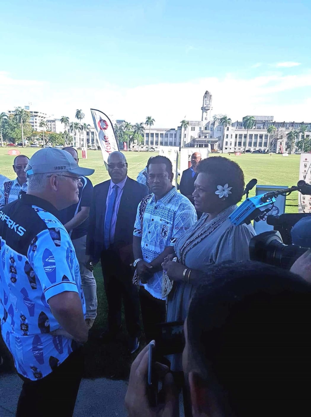 Netball Fiji president Wainikiti Bogidrau, right, meets Australian PM Scott Morrisson in Suva last week.
