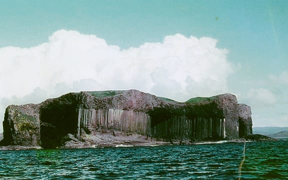 The Isle of Staffa, with its Fingal's Cave to the right - inspiration for Mendelssohn's Hebrides Overture.