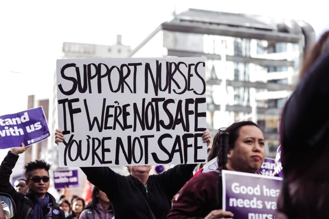 The Auckland nurses protest on 9 June 2021.