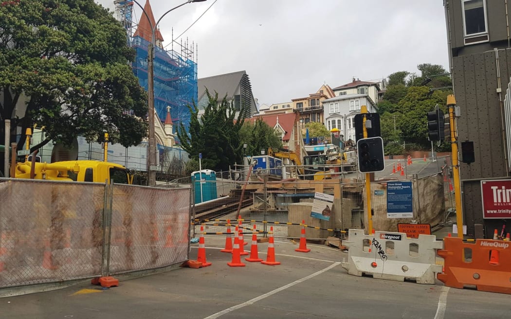 Corner of Dixon St and Willis St for sewerage pipe repairs in Wellington