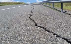 Cracks in a closed section of State Highway 1 just south of Seddon.
