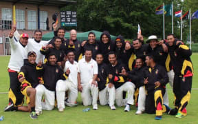 The PNG Barramundi's celebrate beating the Netherlands in a four-day Intercontinental Cup clash in Amsterdam.
