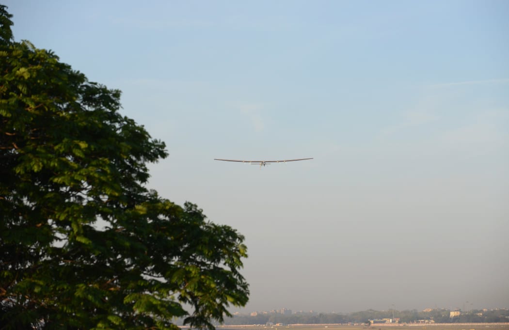 Solar Impulse 2 takes off from the Sardar Vallabhbhai Patel International Airport in Ahmedabad, India, on 18 March.