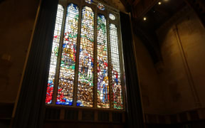 The memorial window, dedicated to former students who died in WWI, had to be removed, repaired and strengthened before taking pride of place in the hall again.