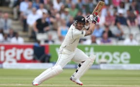 Captain Brendon McCullum off the mark with a first ball four, Lord's 2015.